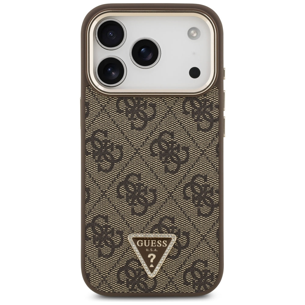 Husa MagSafe pentru Apple iPhone 18 Pro / 17 Pro, Guess, 4G Triangle Logo, Maro