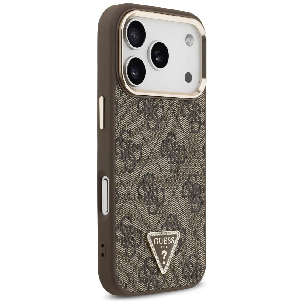 Husa MagSafe pentru Apple iPhone 18 Pro / 17 Pro, Guess, 4G Triangle Logo, Maro