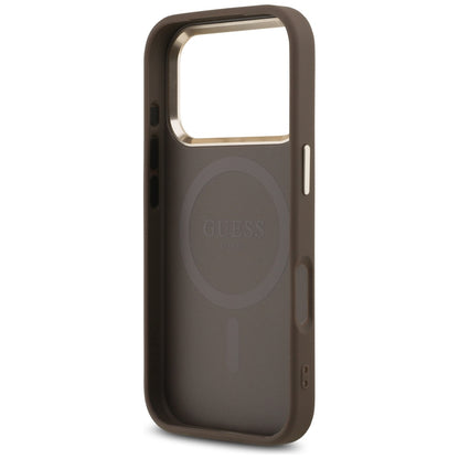 Husa MagSafe pentru Apple iPhone 18 Pro / 17 Pro, Guess, 4G Triangle Logo, Maro