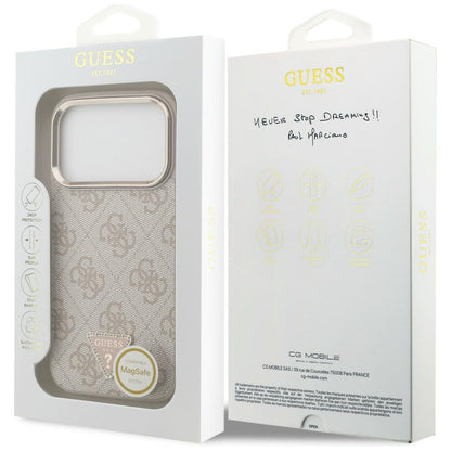 Husa MagSafe pentru Apple iPhone 18 Pro / 17 Pro, Guess, 4G Triangle Logo, Roz Aurie