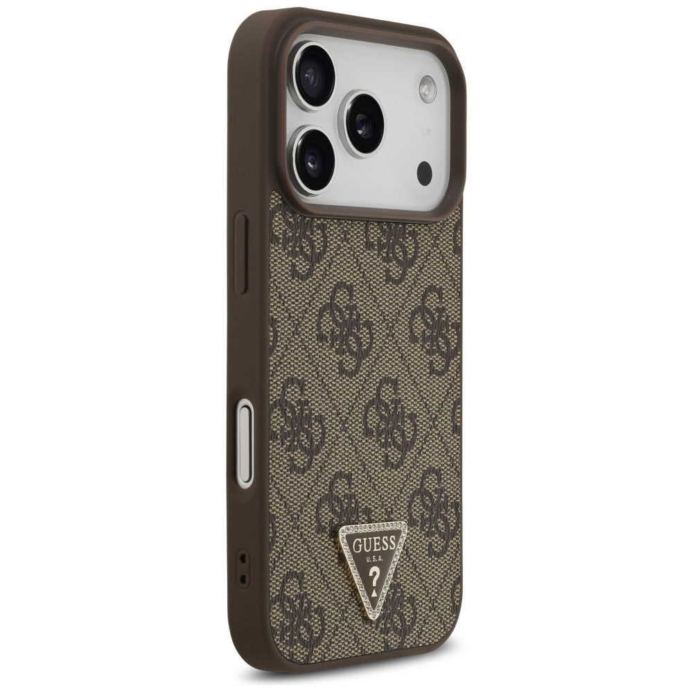 Husa MagSafe pentru Apple iPhone 18 Pro / 17 Pro, Guess, 4G Triangle Strass, Maro