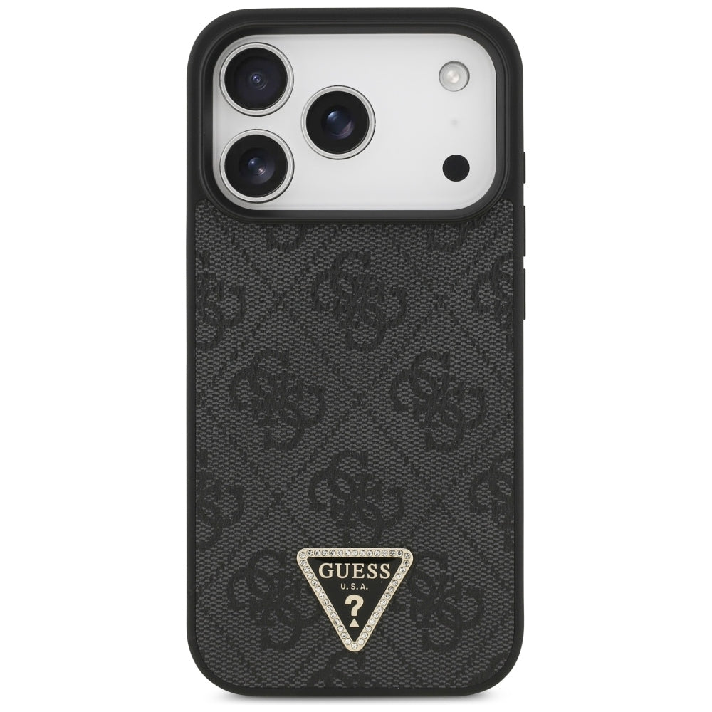 Husa MagSafe pentru Apple iPhone 18 Pro / 17 Pro, Guess, 4G Triangle Strass, Neagra