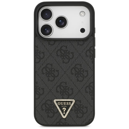 Husa MagSafe pentru Apple iPhone 18 Pro / 17 Pro, Guess, 4G Triangle Strass, Neagra