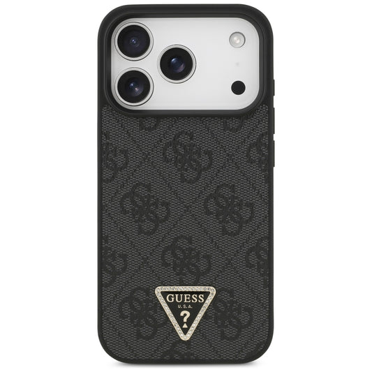Husa MagSafe pentru Apple iPhone 18 Pro / 17 Pro, Guess, 4G Triangle Strass, Neagra