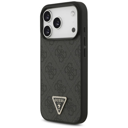 Husa MagSafe pentru Apple iPhone 18 Pro / 17 Pro, Guess, 4G Triangle Strass, Neagra