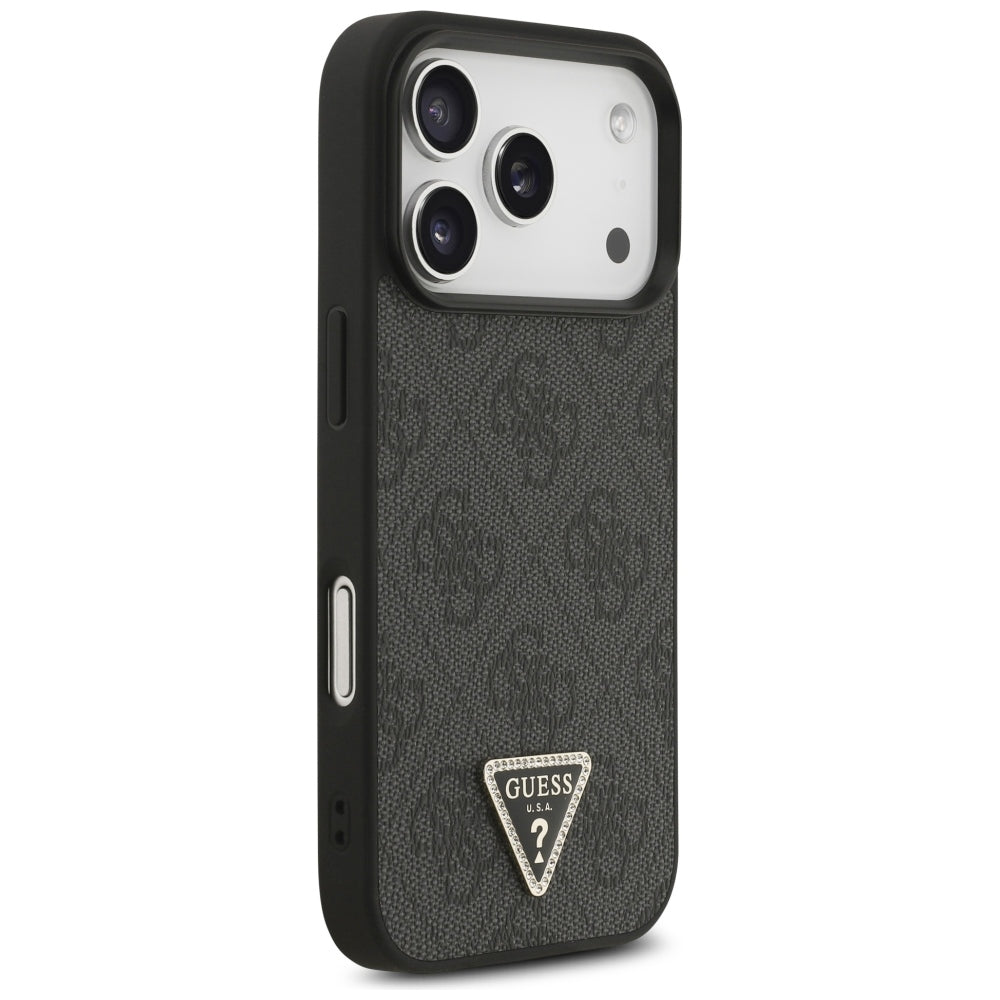 Husa MagSafe pentru Apple iPhone 18 Pro / 17 Pro, Guess, 4G Triangle Strass, Neagra
