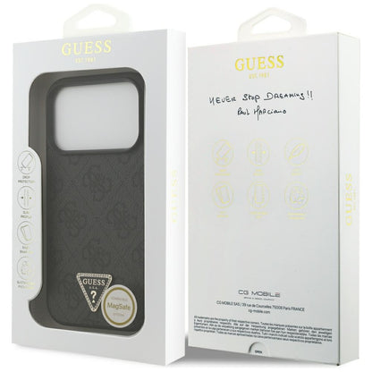 Husa MagSafe pentru Apple iPhone 18 Pro / 17 Pro, Guess, 4G Triangle Strass, Neagra