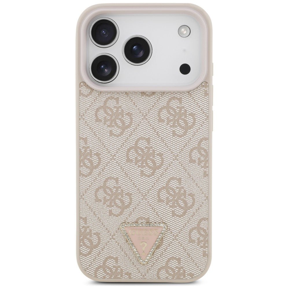 Husa MagSafe pentru Apple iPhone 18 Pro / 17 Pro, Guess, 4G Triangle Strass, Roz