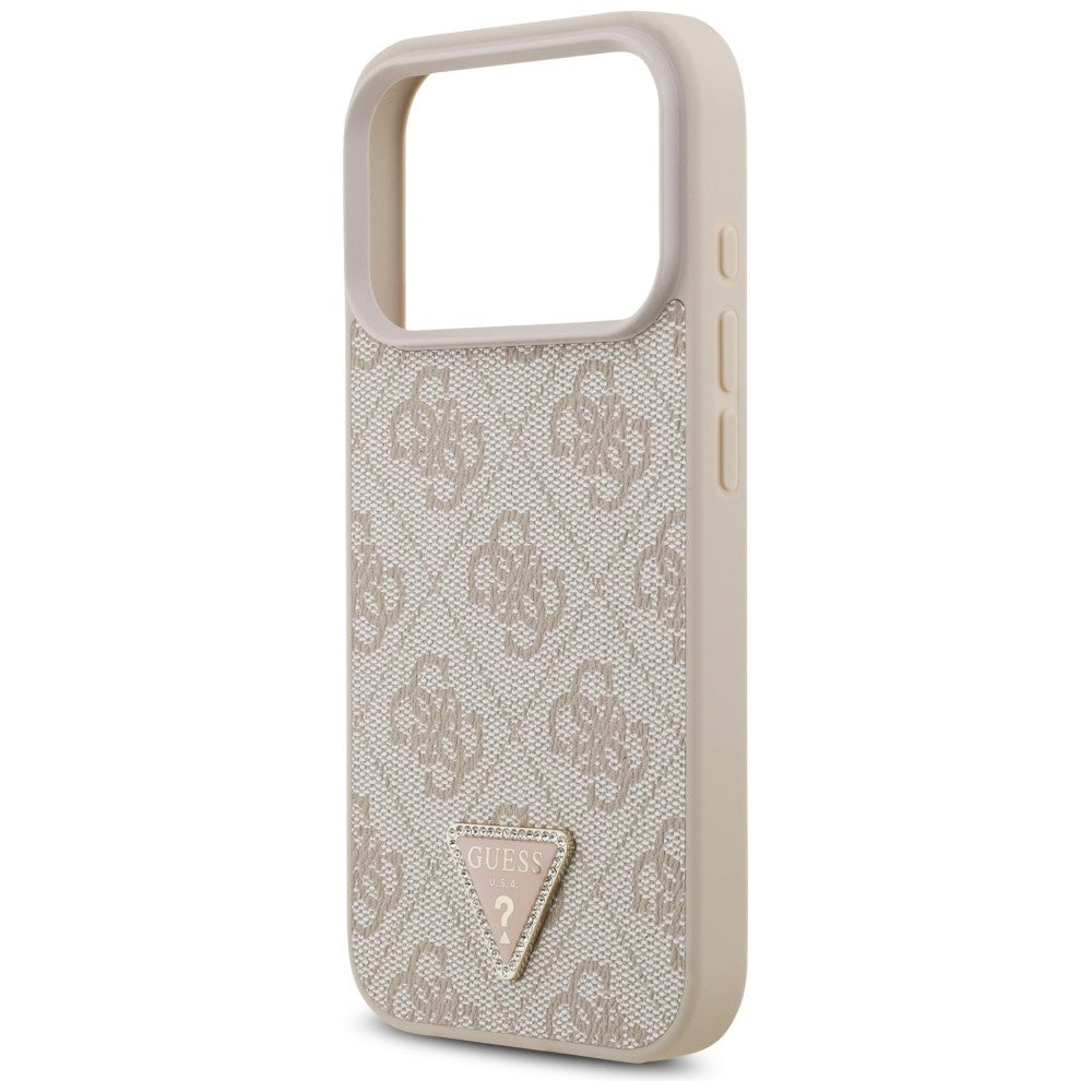 Husa MagSafe pentru Apple iPhone 18 Pro / 17 Pro, Guess, 4G Triangle Strass, Roz