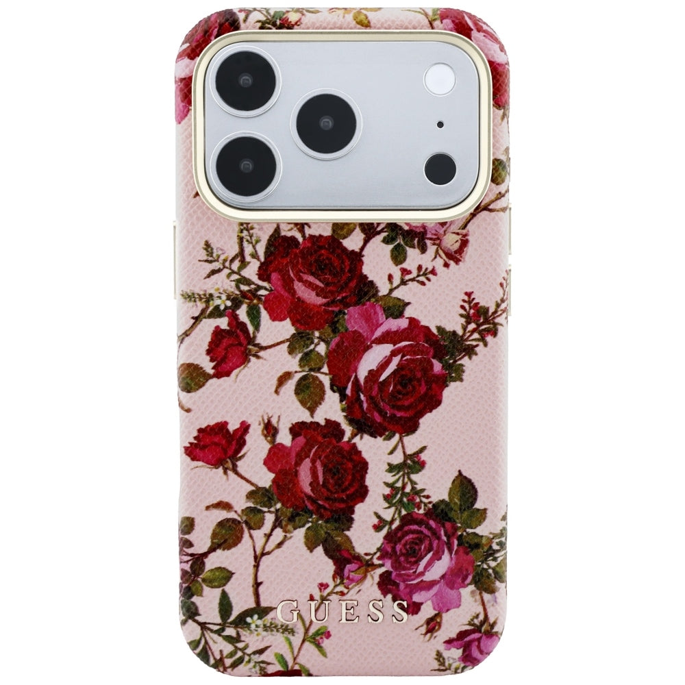 Husa MagSafe pentru Apple iPhone 18 Pro / 17 Pro, Guess, Blossom Roses Print, Roz