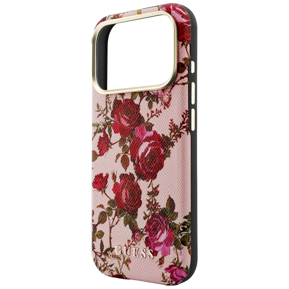 Husa MagSafe pentru Apple iPhone 18 Pro / 17 Pro, Guess, Blossom Roses Print, Roz