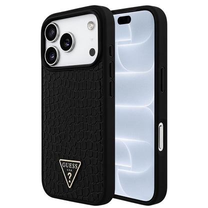 Husa MagSafe pentru Apple iPhone 18 Pro / 17 Pro, Guess, Croco Triangle Logo, Neagra