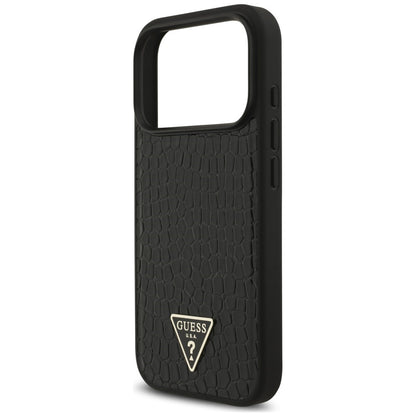 Husa MagSafe pentru Apple iPhone 18 Pro / 17 Pro, Guess, Croco Triangle Logo, Neagra