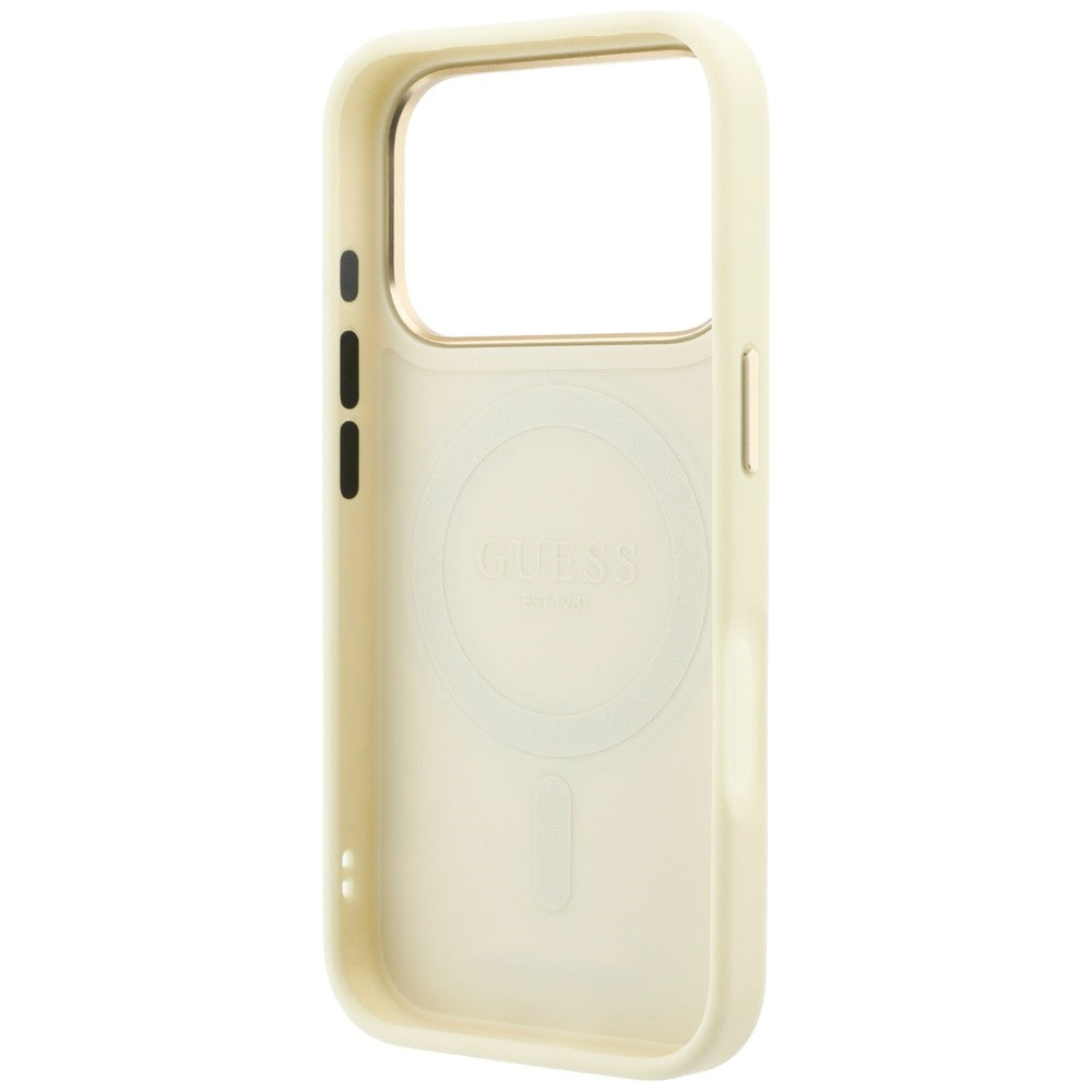 Husa MagSafe pentru Apple iPhone 18 Pro / 17 Pro, Guess, Grained Ring Stand 360 Classic, Bej