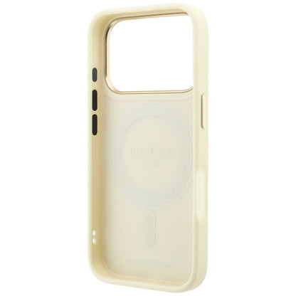 Husa MagSafe pentru Apple iPhone 18 Pro / 17 Pro, Guess, Grained Ring Stand 360 Classic, Bej
