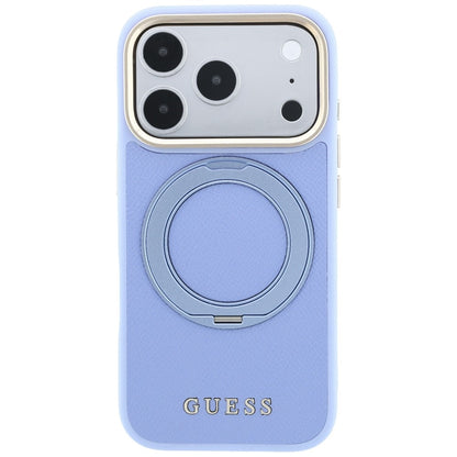 Husa MagSafe pentru Apple iPhone 18 Pro / 17 Pro, Guess, Grained Ring Stand 360 Classic, Bleu