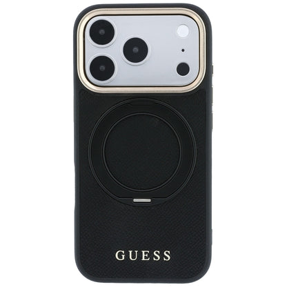 Husa MagSafe pentru Apple iPhone 18 Pro / 17 Pro, Guess, Grained Ring Stand 360 Classic, Neagra