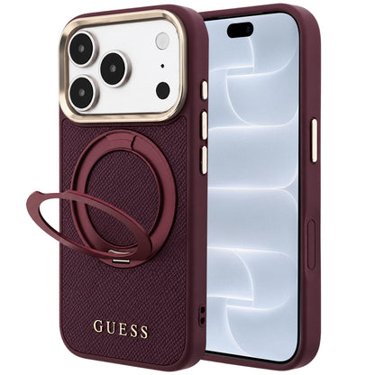 Husa MagSafe pentru Apple iPhone 18 Pro / 17 Pro, Guess, Grained Ring Stand 360 Classic, Visinie