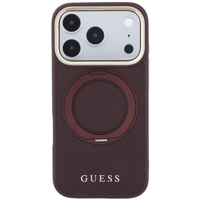 Husa MagSafe pentru Apple iPhone 18 Pro / 17 Pro, Guess, Grained Ring Stand 360 Classic, Visinie