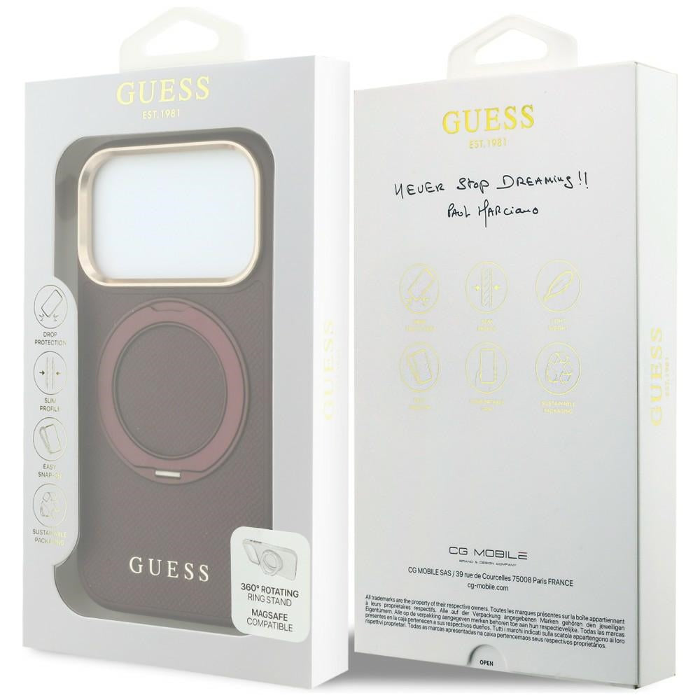 Husa MagSafe pentru Apple iPhone 18 Pro / 17 Pro, Guess, Grained Ring Stand 360 Classic, Visinie