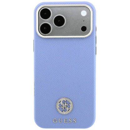 Husa MagSafe pentru Apple iPhone 18 Pro / 17 Pro, Guess, Grained Round Strass Logo, Bleu