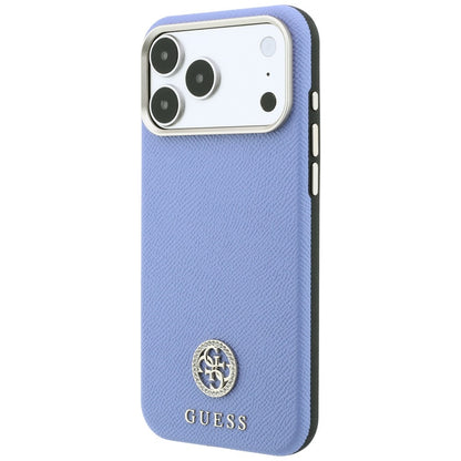 Husa MagSafe pentru Apple iPhone 18 Pro / 17 Pro, Guess, Grained Round Strass Logo, Bleu