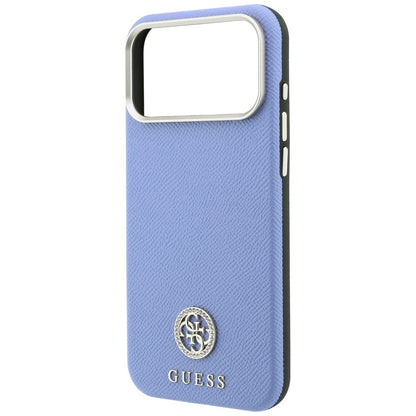 Husa MagSafe pentru Apple iPhone 18 Pro / 17 Pro, Guess, Grained Round Strass Logo, Bleu