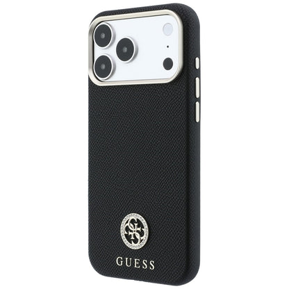Husa MagSafe pentru Apple iPhone 18 Pro / 17 Pro, Guess, Grained Round Strass Logo, Neagra