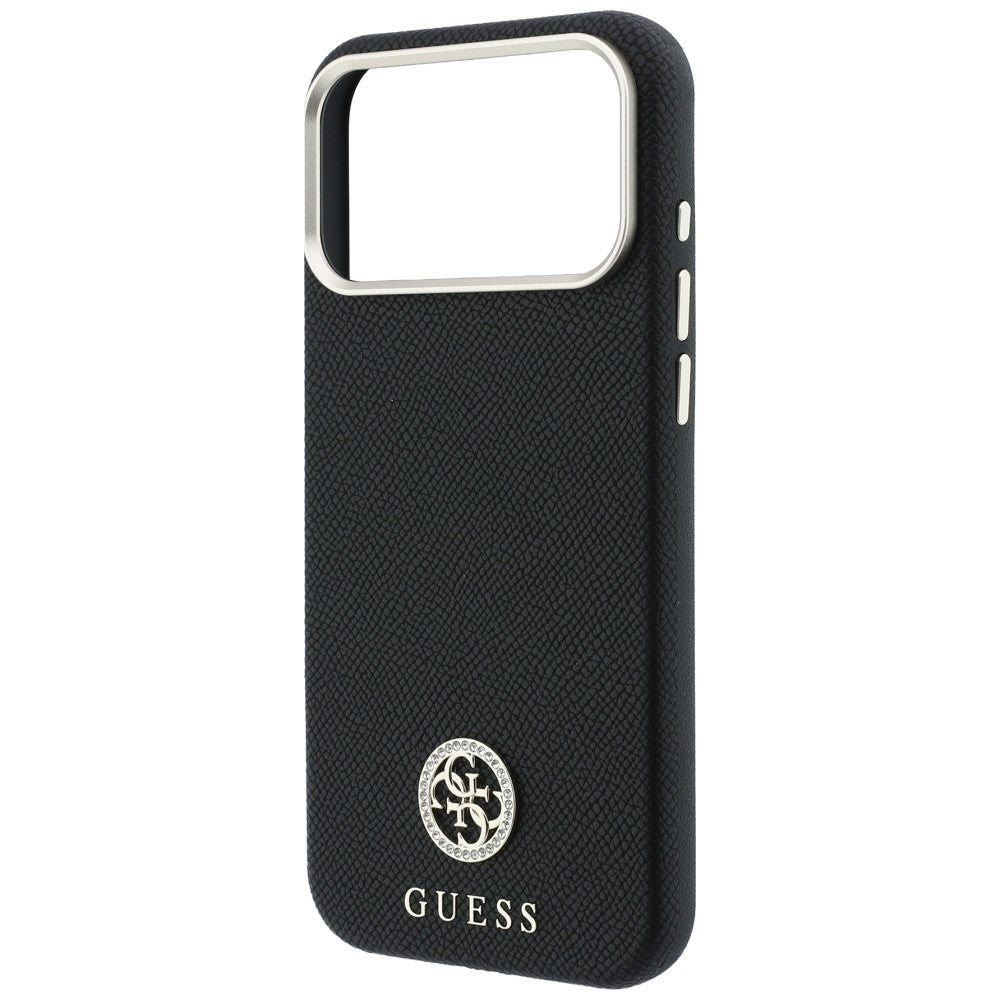 Husa MagSafe pentru Apple iPhone 18 Pro / 17 Pro, Guess, Grained Round Strass Logo, Neagra