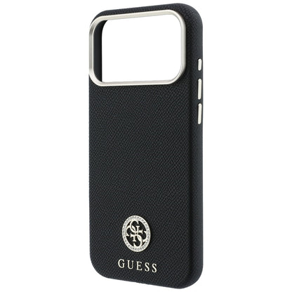 Husa MagSafe pentru Apple iPhone 18 Pro / 17 Pro, Guess, Grained Round Strass Logo, Neagra