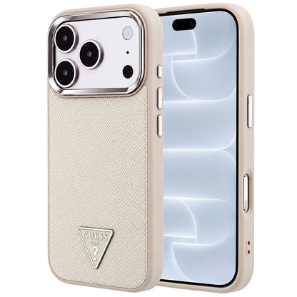 Husa MagSafe pentru Apple iPhone 18 Pro / 17 Pro, Guess, Grained Triangle Logo, Bej