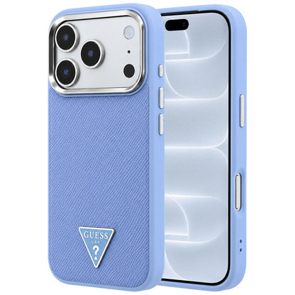 Husa MagSafe pentru Apple iPhone 18 Pro / 17 Pro, Guess, Grained Triangle Logo, Bleu