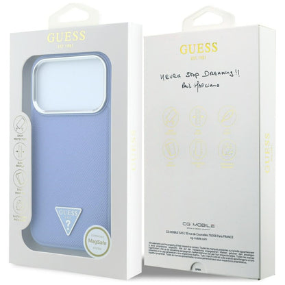 Husa MagSafe pentru Apple iPhone 18 Pro / 17 Pro, Guess, Grained Triangle Logo, Bleu