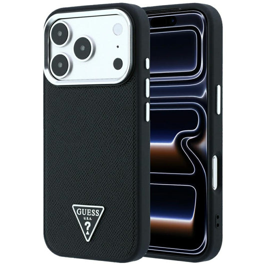 Husa MagSafe pentru Apple iPhone 18 Pro / 17 Pro, Guess, Grained Triangle Logo, Neagra