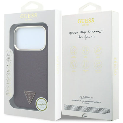 Husa MagSafe pentru Apple iPhone 18 Pro / 17 Pro, Guess, Grained Triangle Logo, Visinie