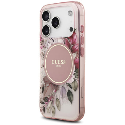Husa MagSafe pentru Apple iPhone 18 Pro / 17 Pro, Guess, IML Flower & Tonal Circle, Roz