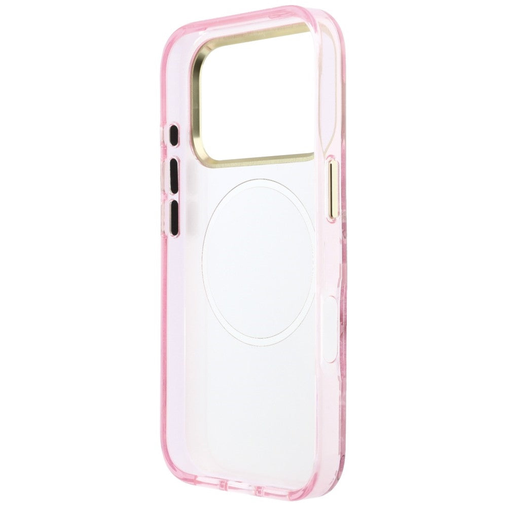 Husa MagSafe pentru Apple iPhone 18 Pro / 17 Pro, Guess, IML Glitter Blossom Roses, Roz
