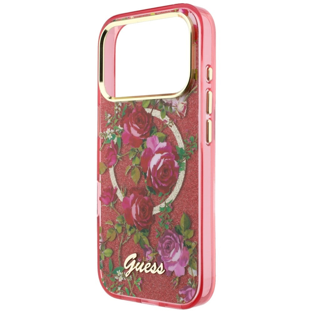 Husa MagSafe pentru Apple iPhone 18 Pro / 17 Pro, Guess, IML Glitter Blossom Roses, Visinie