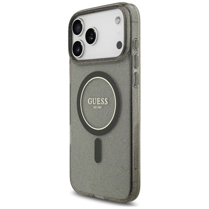 Husa MagSafe pentru Apple iPhone 18 Pro / 17 Pro, Guess, IML Glitter with Pearl Strap, Neagra