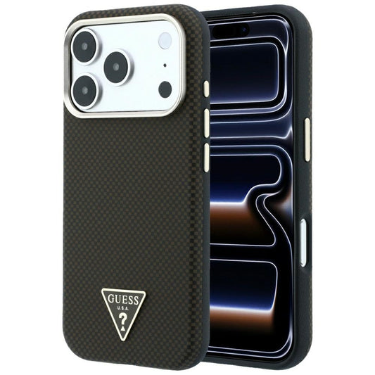 Husa MagSafe pentru Apple iPhone 18 Pro / 17 Pro, Guess, Kevlar Triangle Logo, Maro