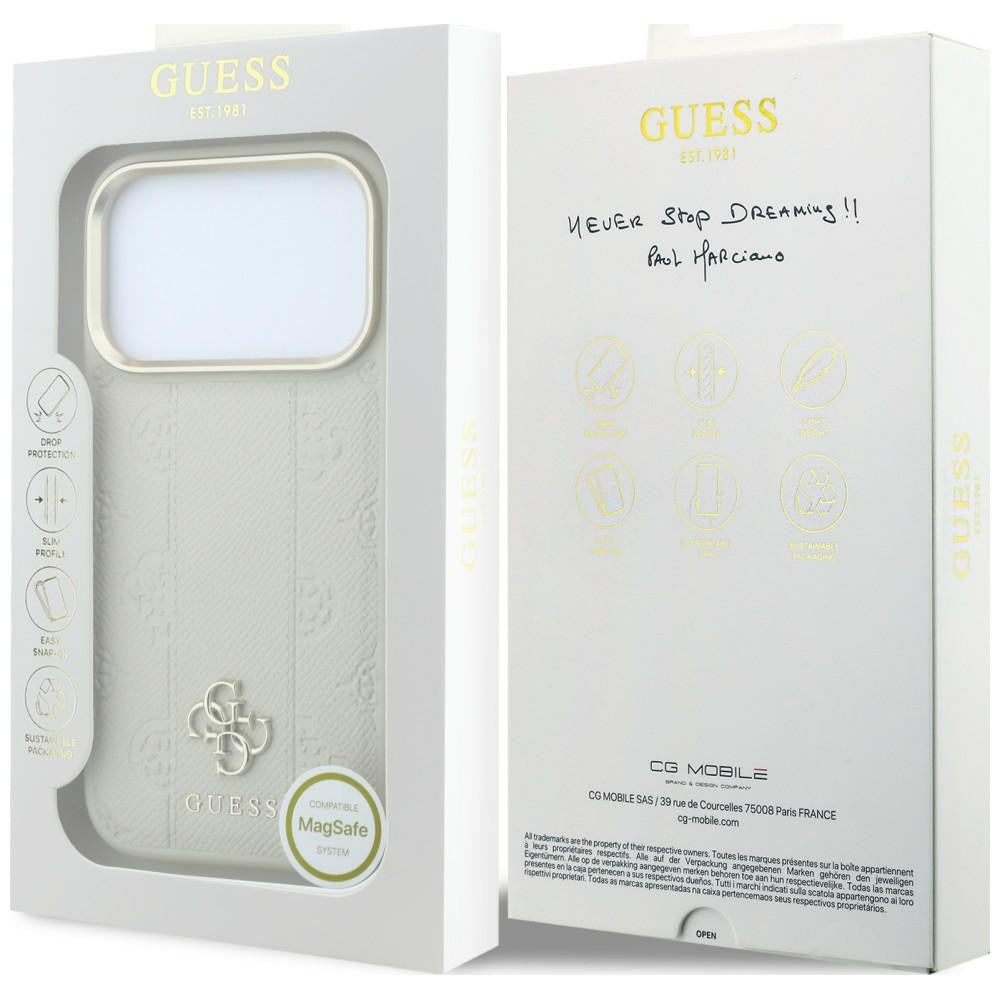 Husa MagSafe pentru Apple iPhone 18 Pro / 17 Pro, Guess, Peony 4G Small Logo, Bej