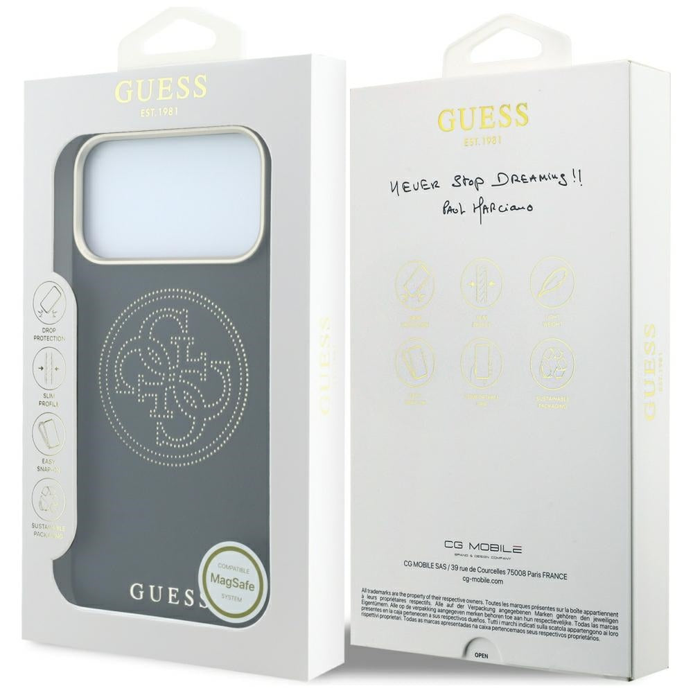 Husa MagSafe pentru Apple iPhone 18 Pro / 17 Pro, Guess, Perforated 4G, Neagra