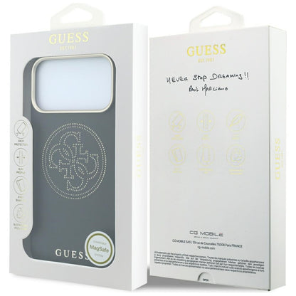 Husa MagSafe pentru Apple iPhone 18 Pro / 17 Pro, Guess, Perforated 4G, Neagra