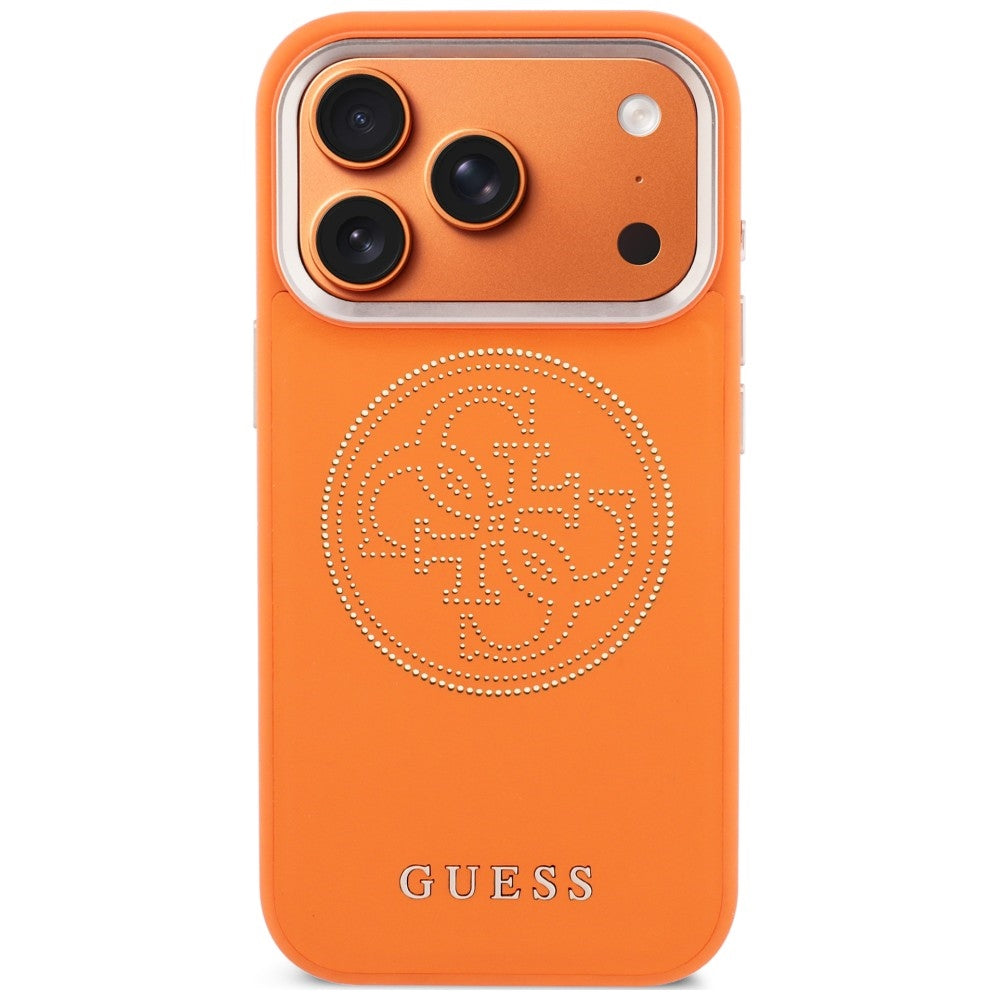 Husa MagSafe pentru Apple iPhone 18 Pro / 17 Pro, Guess, Perforated 4G, Portocalie