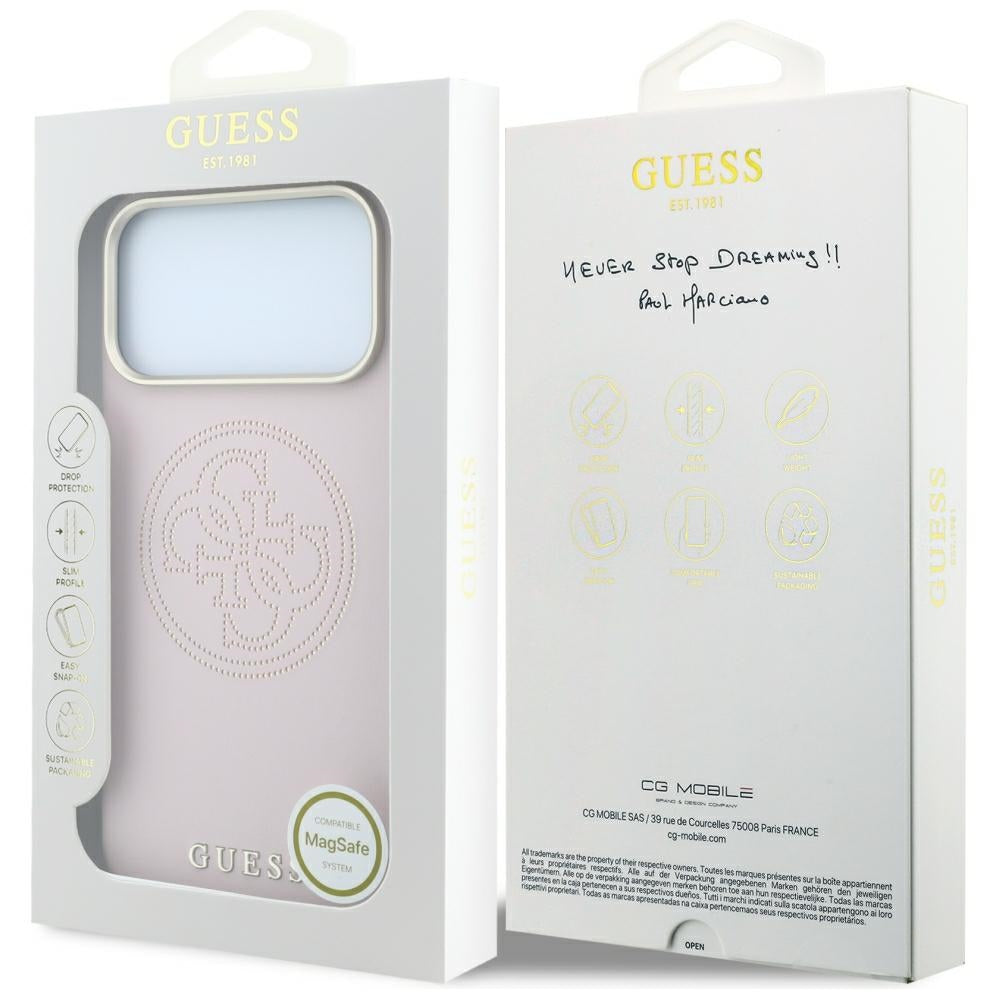 Husa MagSafe pentru Apple iPhone 18 Pro / 17 Pro, Guess, Perforated 4G, Roz