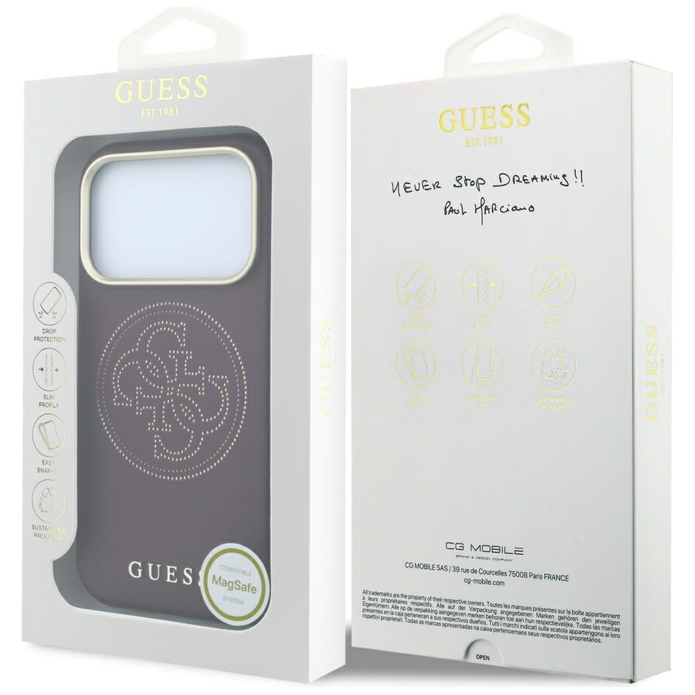 Husa MagSafe pentru Apple iPhone 18 Pro / 17 Pro, Guess, Perforated 4G, Visinie