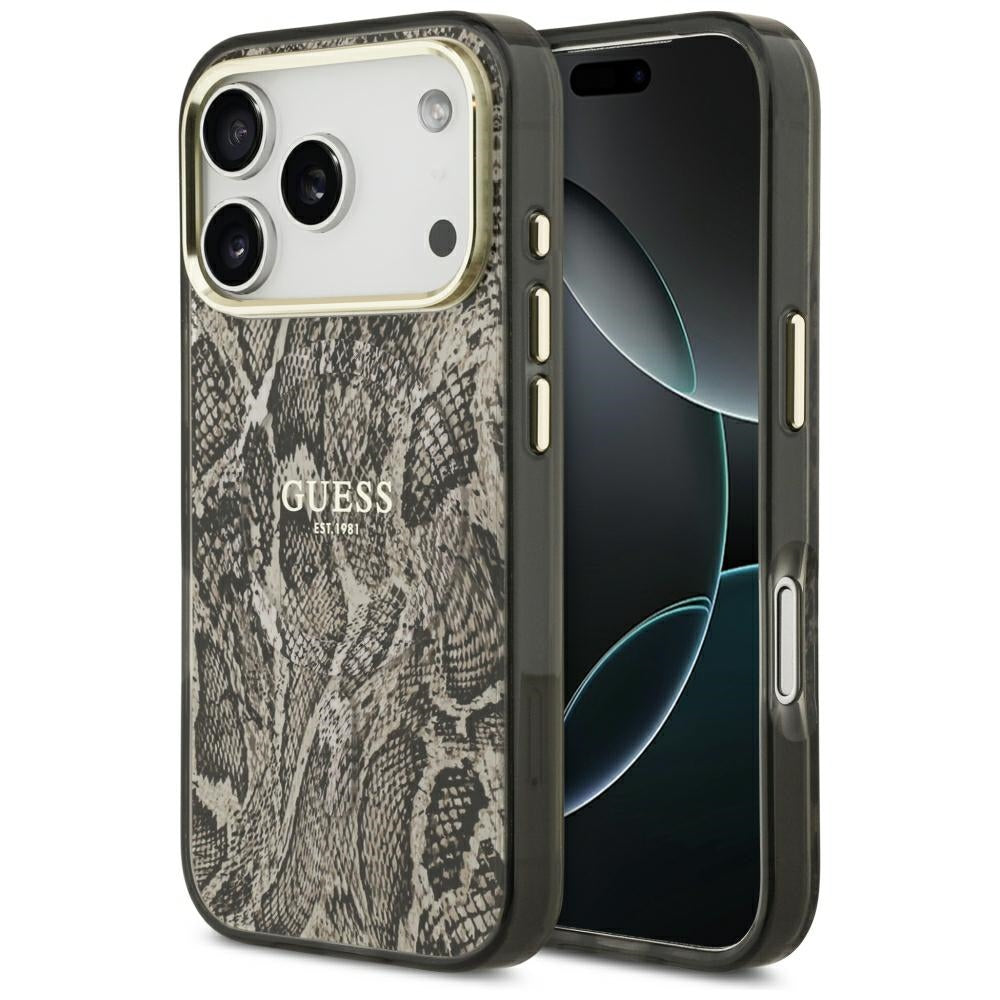 Husa MagSafe pentru Apple iPhone 18 Pro / 17 Pro, Guess, Python Pattern, Maro