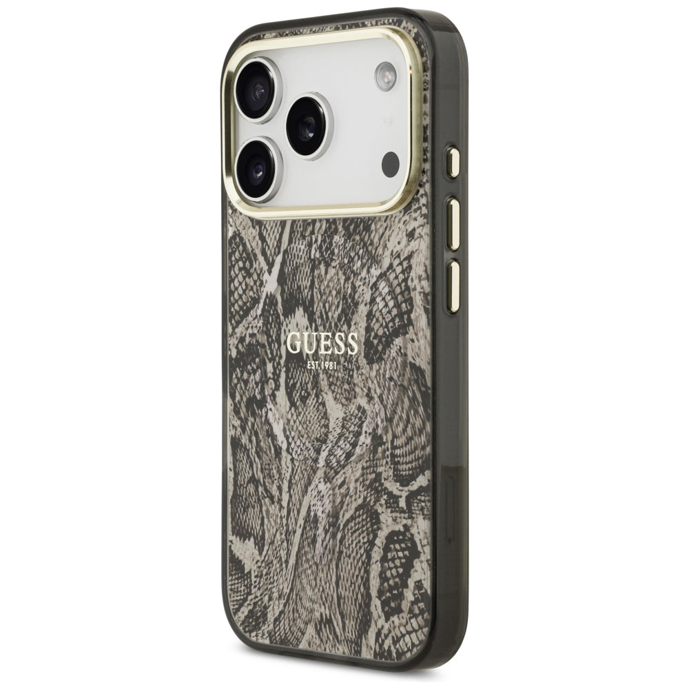 Husa MagSafe pentru Apple iPhone 18 Pro / 17 Pro, Guess, Python Pattern, Maro