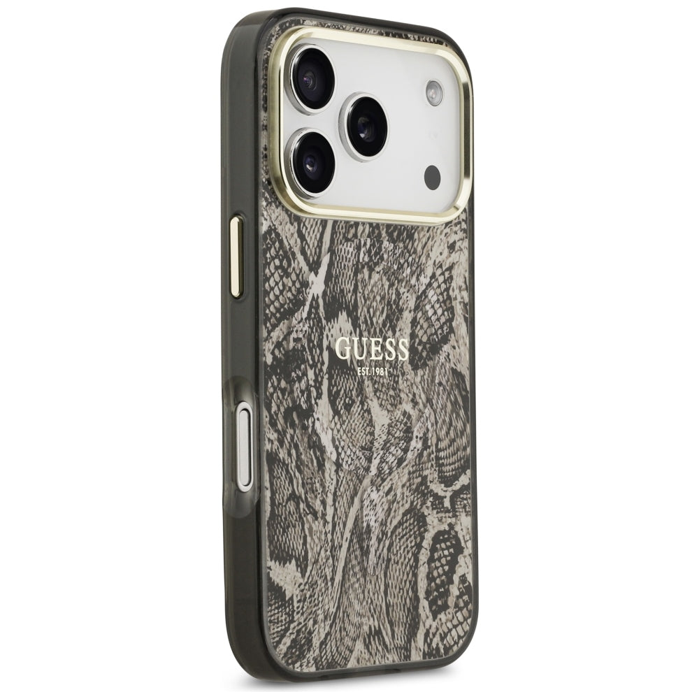 Husa MagSafe pentru Apple iPhone 18 Pro / 17 Pro, Guess, Python Pattern, Maro