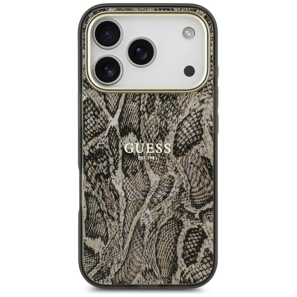 Husa MagSafe pentru Apple iPhone 18 Pro / 17 Pro, Guess, Python Pattern, Maro